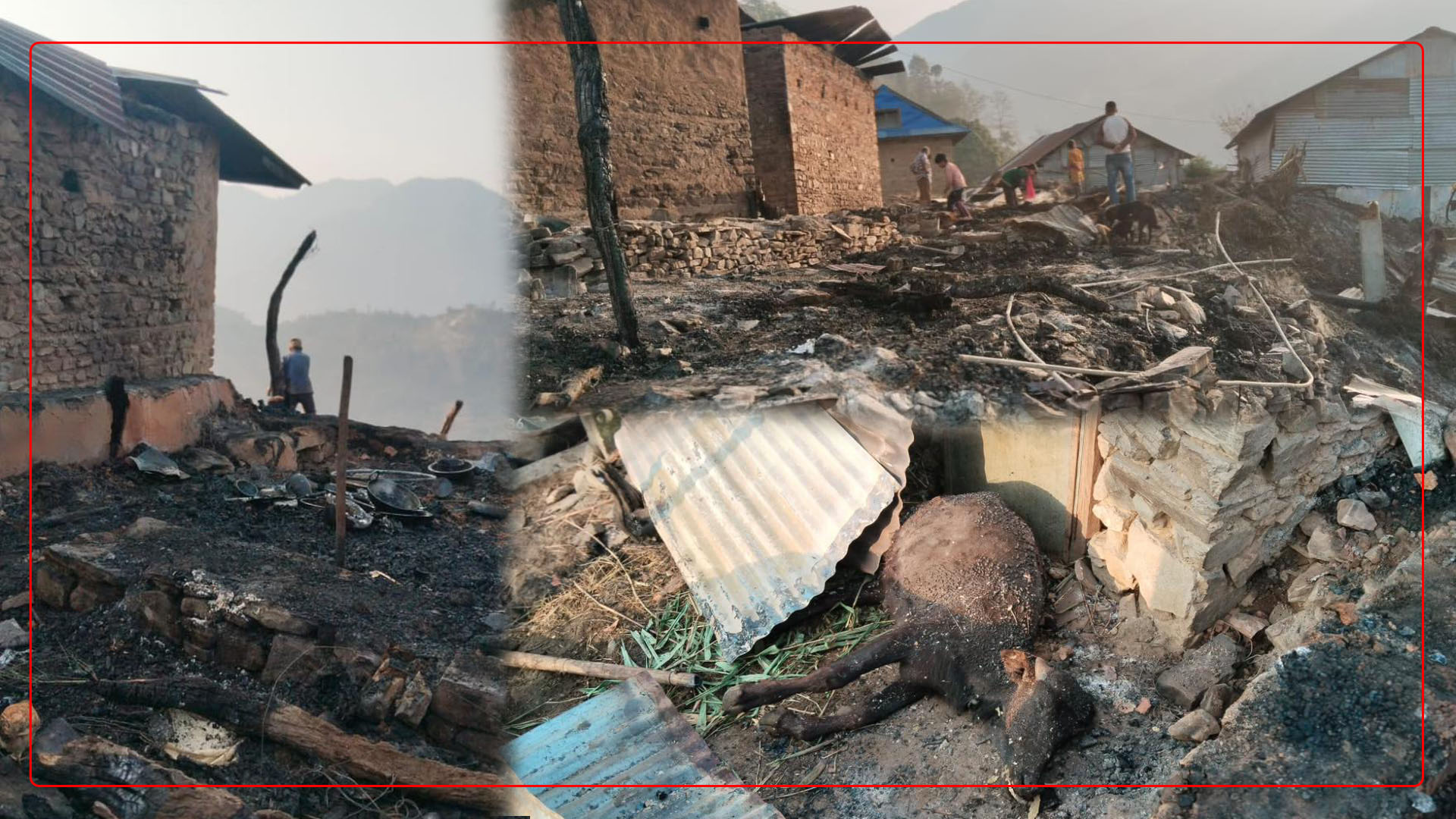 आगलागीबाट काभ्रेको महाभारतमा ३ घर र २ गोठ झलेर नष्ट